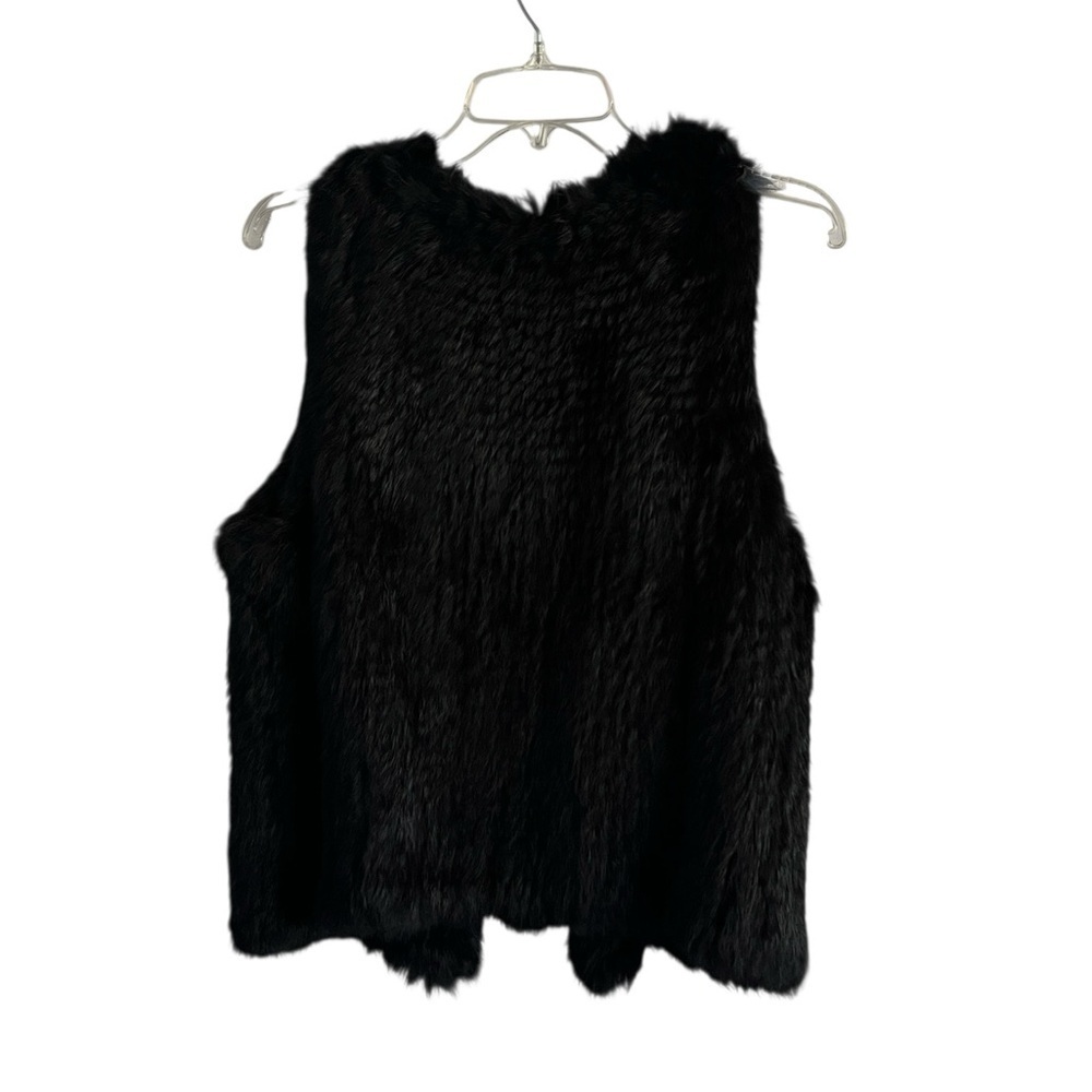 525 America LUXE Black Dyed Rabbit Fur Open Front Waist Length Vest Womens Large - Picture 4 of 9